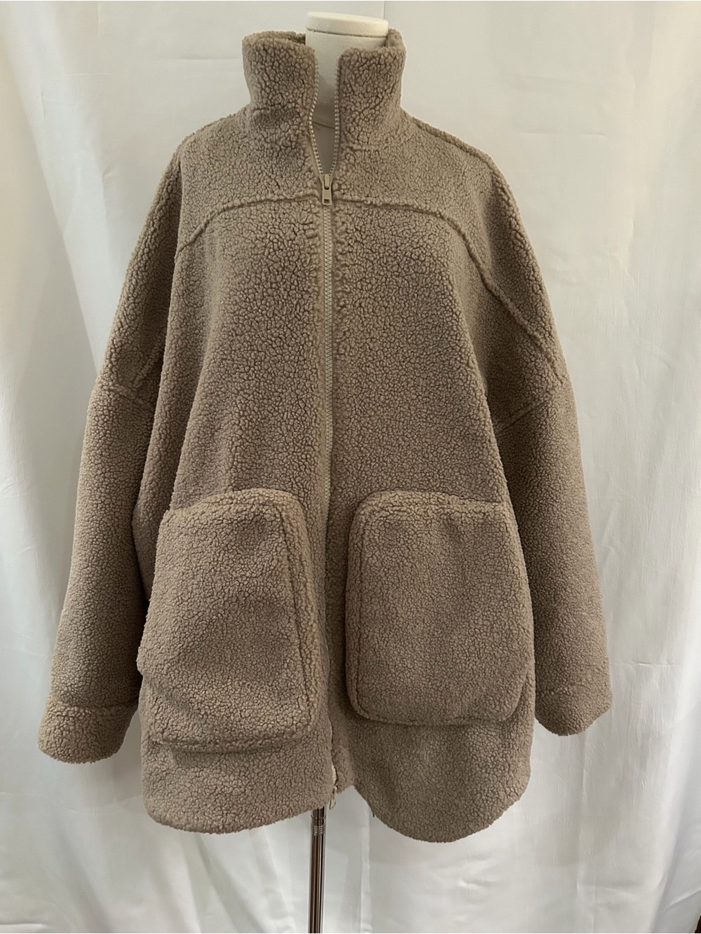 Tibi Taupe Teddy Sherpa Zip-Up Jacket